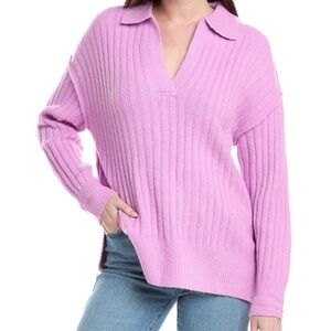 Lavender wool alpaca blend V-Neck Ribbed Sweater